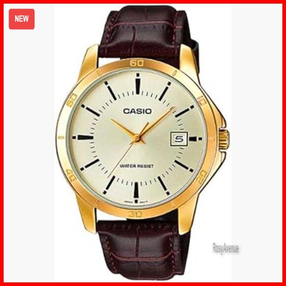 Men\'s Date Quartz Watch with Leather Band, Stainless Steel Case
